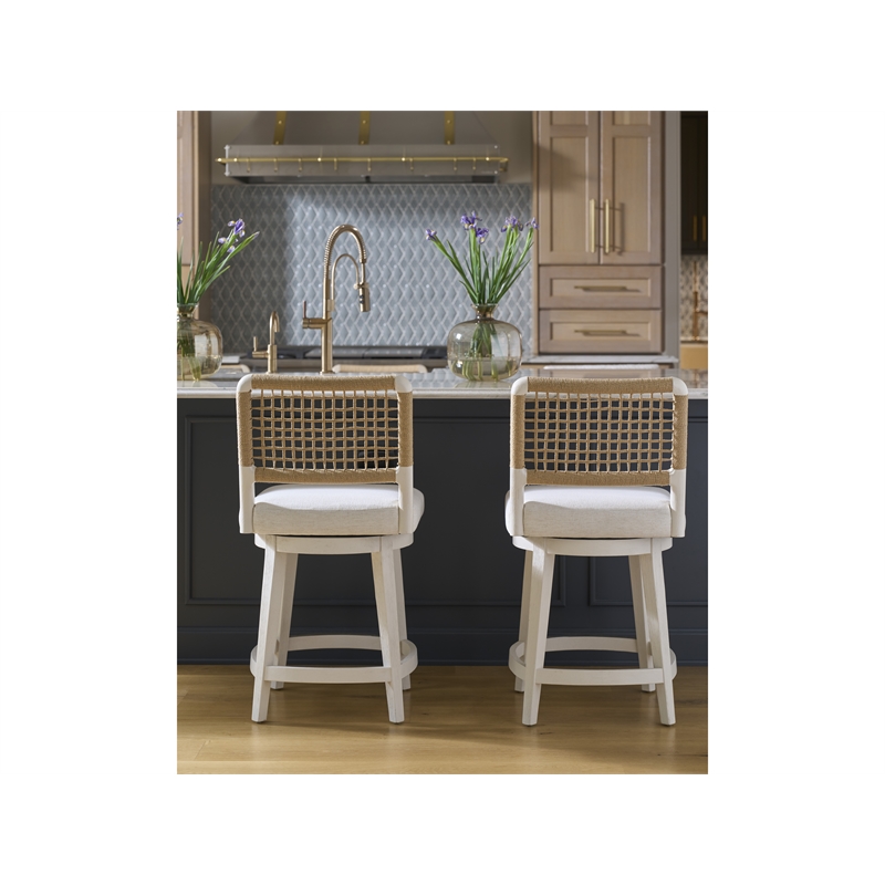 Pemberly Row Coastal Swivel Counter Stool in Shoreline White