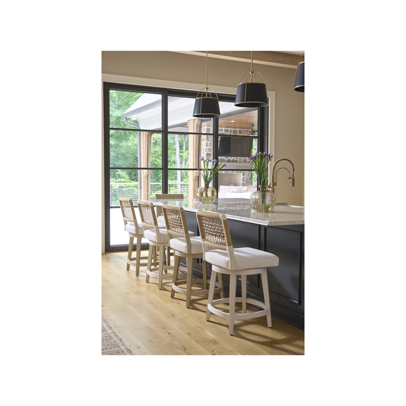 Pemberly Row Coastal Swivel Counter Stool in Shoreline White