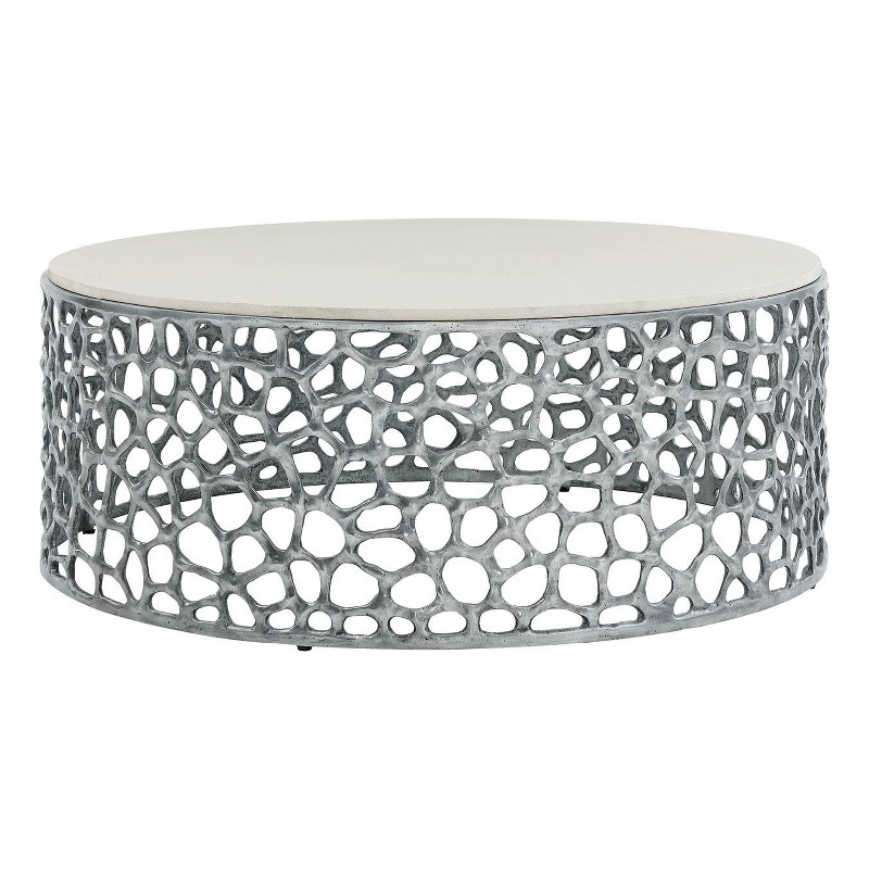 Pemberly Row Coral Sculpted Metal Cocktail Table in Pewter Gray