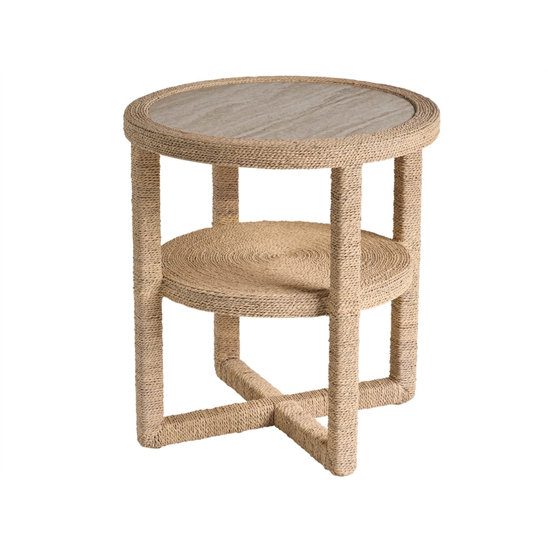 Pemberly Row Woven Abaca Round Side Table in Natural Dockside Tan