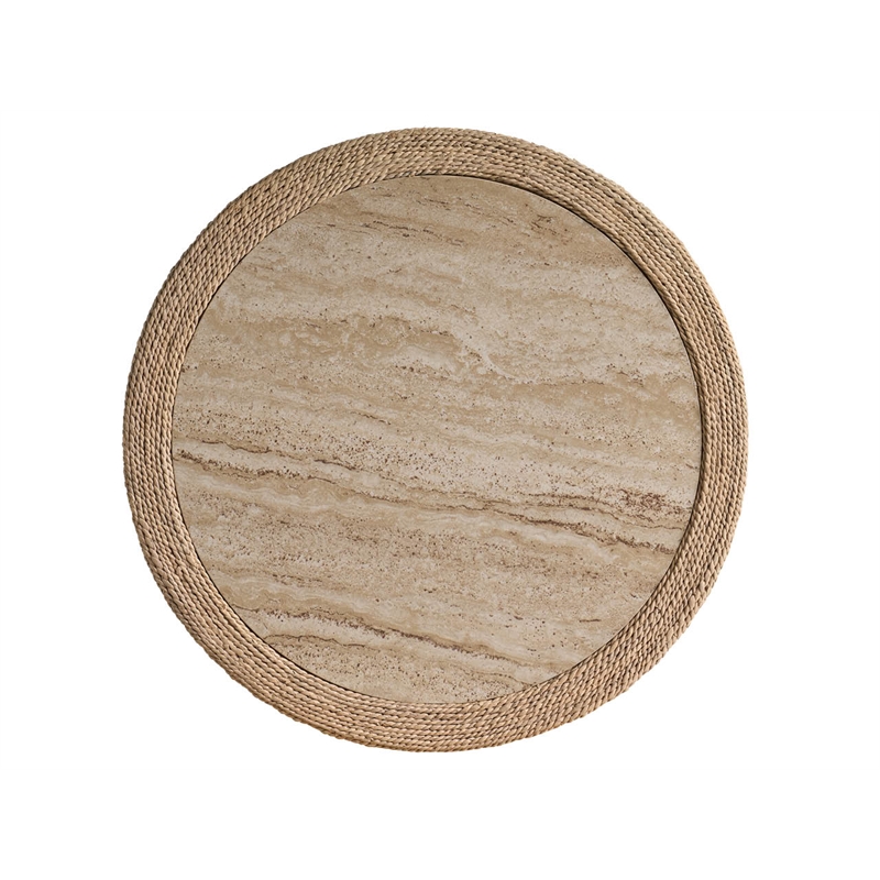 Pemberly Row Woven Abaca Round Side Table in Natural Dockside Tan