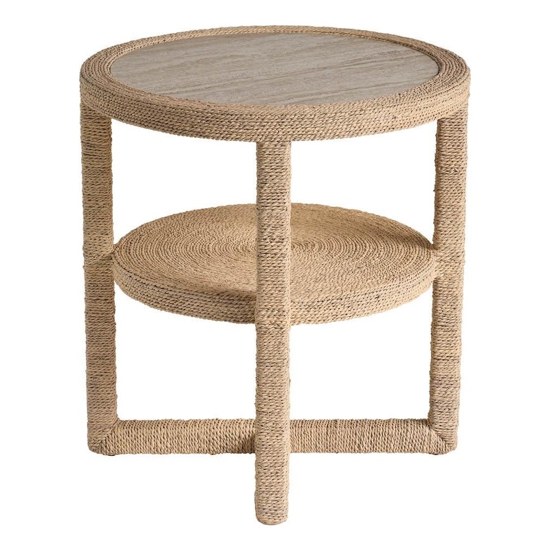 Pemberly Row Woven Abaca Round Side Table in Natural Dockside Tan