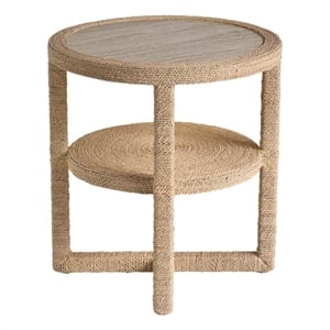Pemberly Row Woven Abaca Round Side Table in Natural Dockside Tan