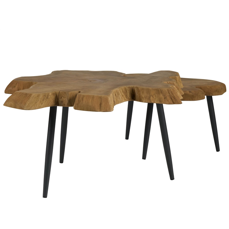 Pemberly Row Driftwood Nesting Tables with Lower Shelf in Natural Teak