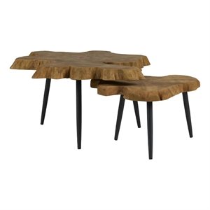 Pemberly Row Driftwood Nesting Tables with Lower Shelf in Natural Teak