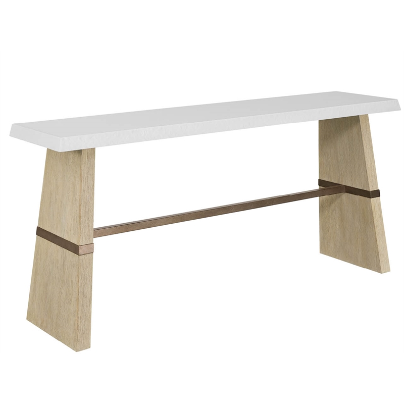 Pemberly Row Coastal Pine Console Table with Shelf in Dockside Tan