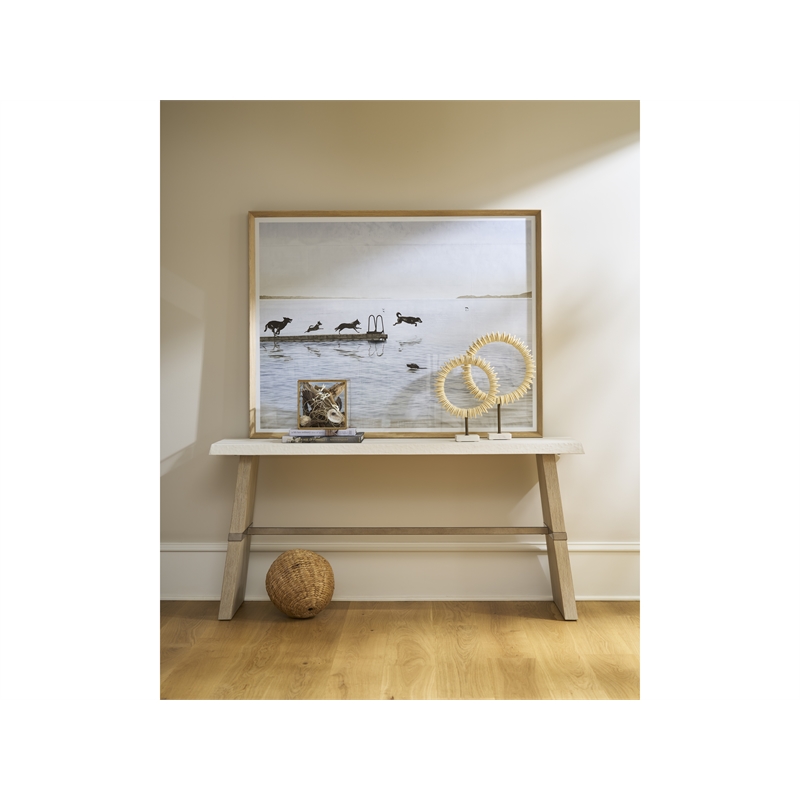 Pemberly Row Coastal Pine Console Table with Shelf in Dockside Tan
