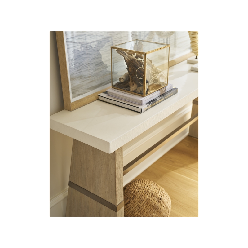 Pemberly Row Coastal Pine Console Table with Shelf in Dockside Tan