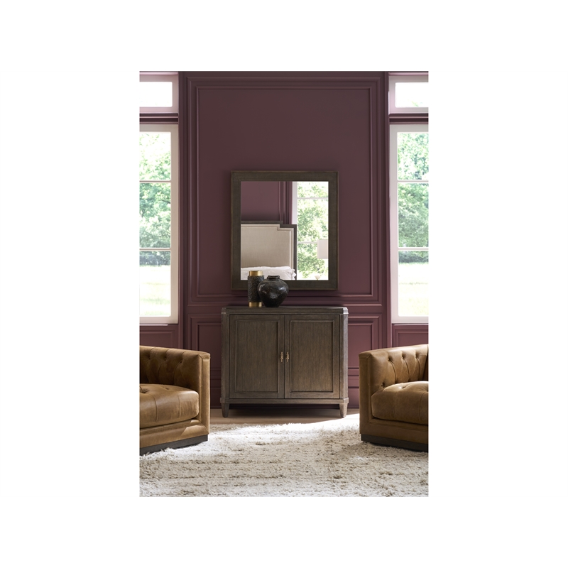 Pemberly Row Beveled Frame Decorative Accent Mirror in Rich Cocoa Oak