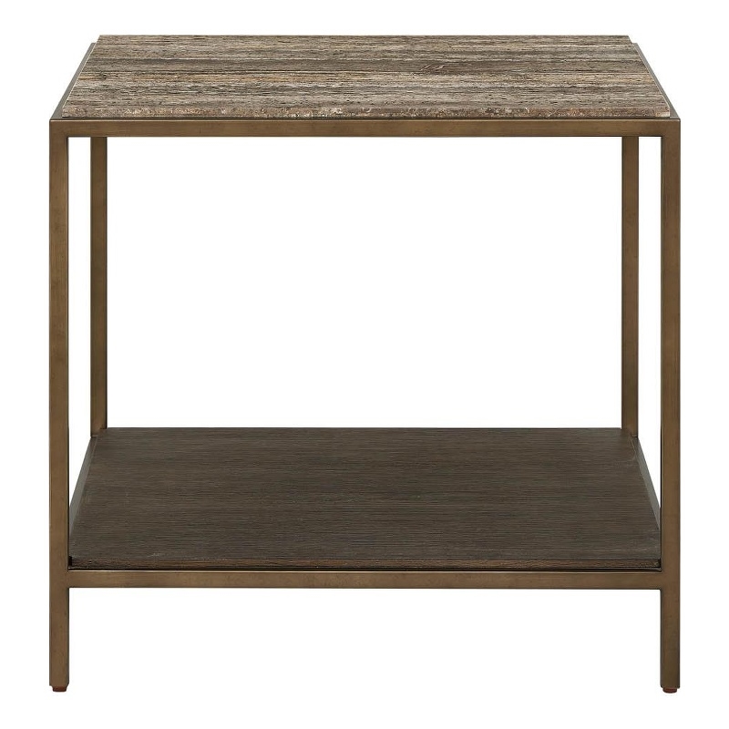 Pemberly Row Brindle End Table in Smoked Gold and Travertine
