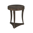 Pemberly Row Round Travertine Top Side Table in Rich Cocoa Oak