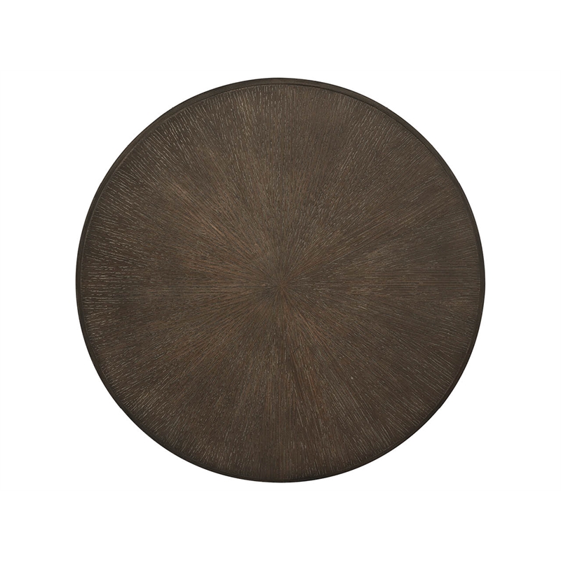 Pemberly Row Round Travertine Top Side Table in Rich Cocoa Oak