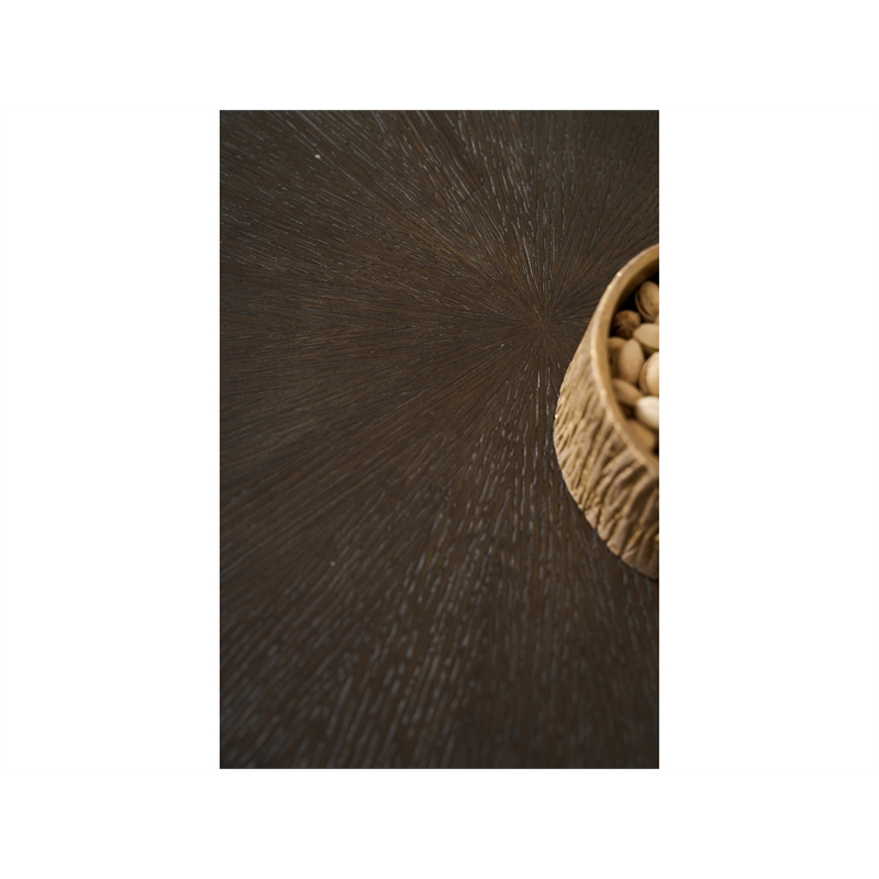 Pemberly Row Round Travertine Top Side Table in Rich Cocoa Oak
