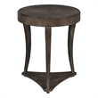 Pemberly Row Round Travertine Top Side Table in Rich Cocoa Oak
