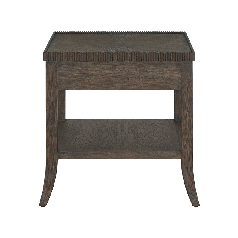 Pemberly Row Beaded Edge Curved Leg End Table in Rich Cocoa Oak