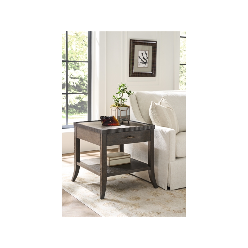 Pemberly Row Beaded Edge Curved Leg End Table in Rich Cocoa Oak