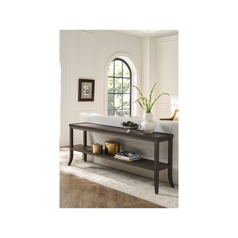 Pemberly Row Geometric Door Console with Smoked Gold Base in Cocoa