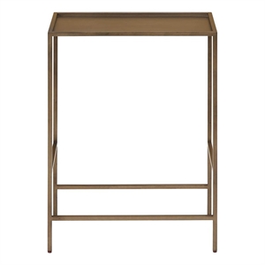 Pemberly Row Smoked Gold Metal Round Side Table with Stone Top