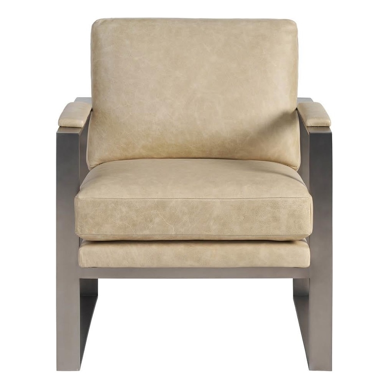 Pemberly Row Corbin Button-Tufted Leather Accent Chair in Tan