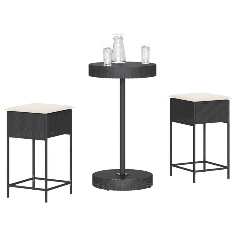 Pemberly Row 3 Piece Poly Rattan Bar Set in Black/White/Cream