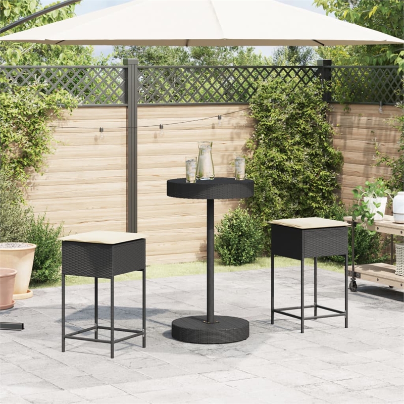 Pemberly Row 3 Piece Poly Rattan Bar Set in Black/White/Cream