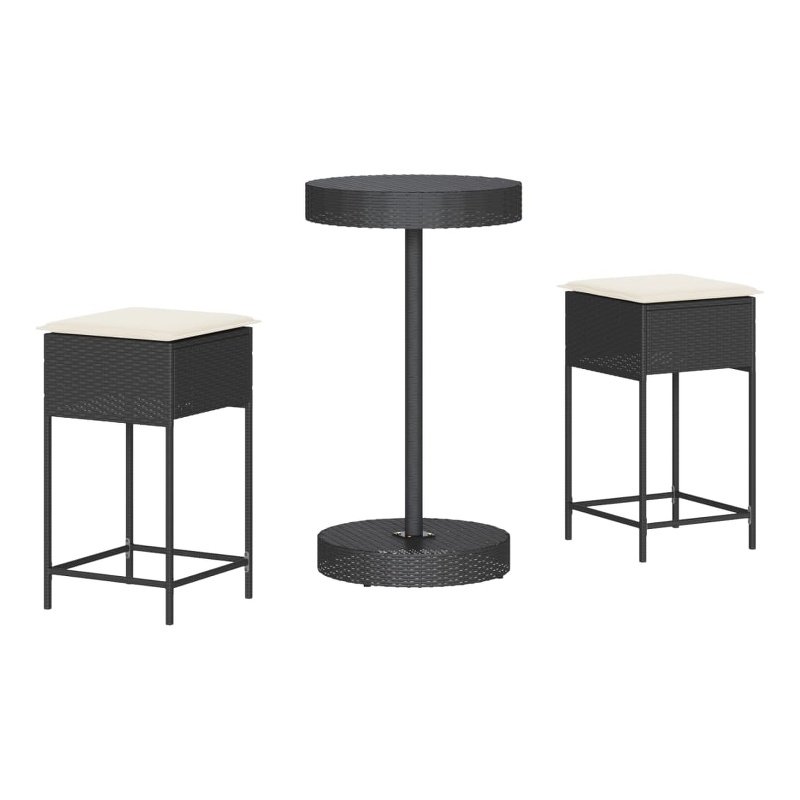 Pemberly Row 3 Piece Poly Rattan Bar Set in Black/White/Cream