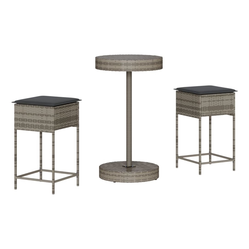 Pemberly Row 3 Piece Outdoor Patio Bar Set with Cushions in Gray
