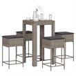 Pemberly Row Poly Rattan Outdoor Patio Bar Set with Cushions in Gray