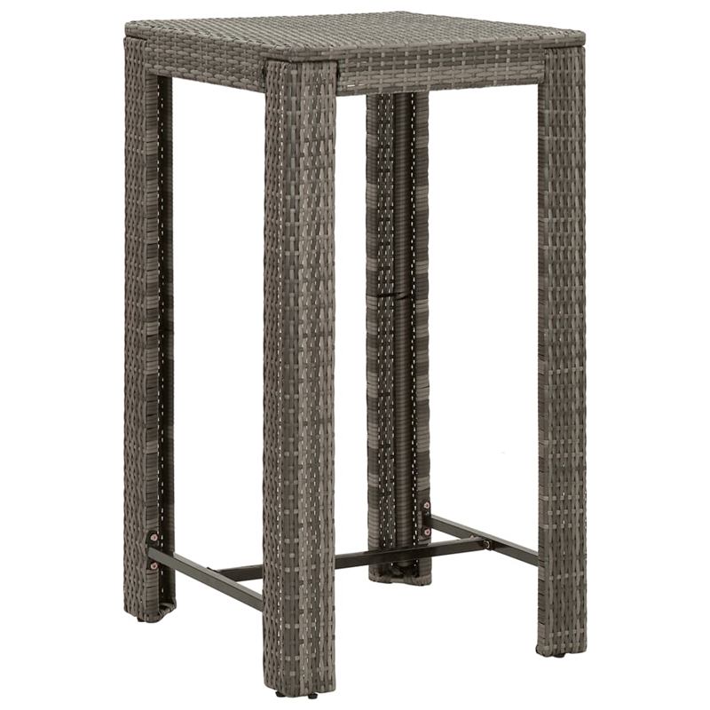 Pemberly Row Poly Rattan Outdoor Patio Bar Set with Cushions in Gray