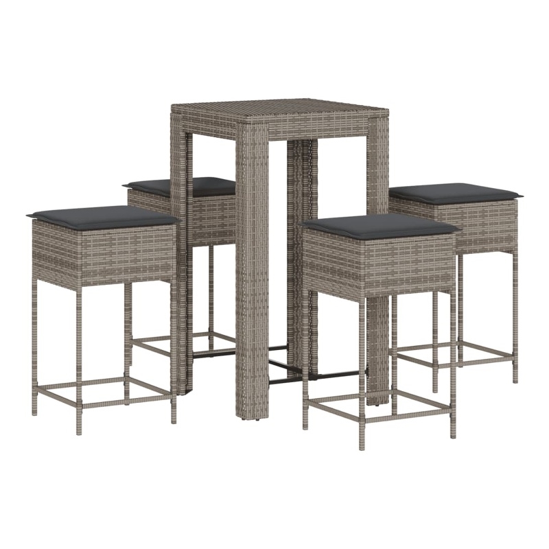 Pemberly Row Poly Rattan Outdoor Patio Bar Set with Cushions in Gray