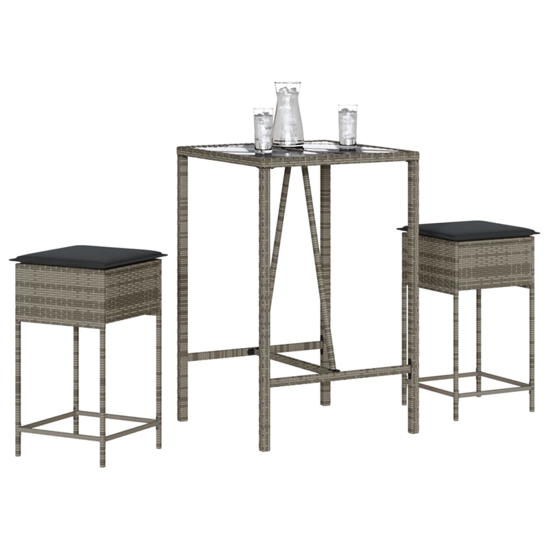 Pemberly Row Steel Small Outdoor Patio Bar Set in Black/Gray
