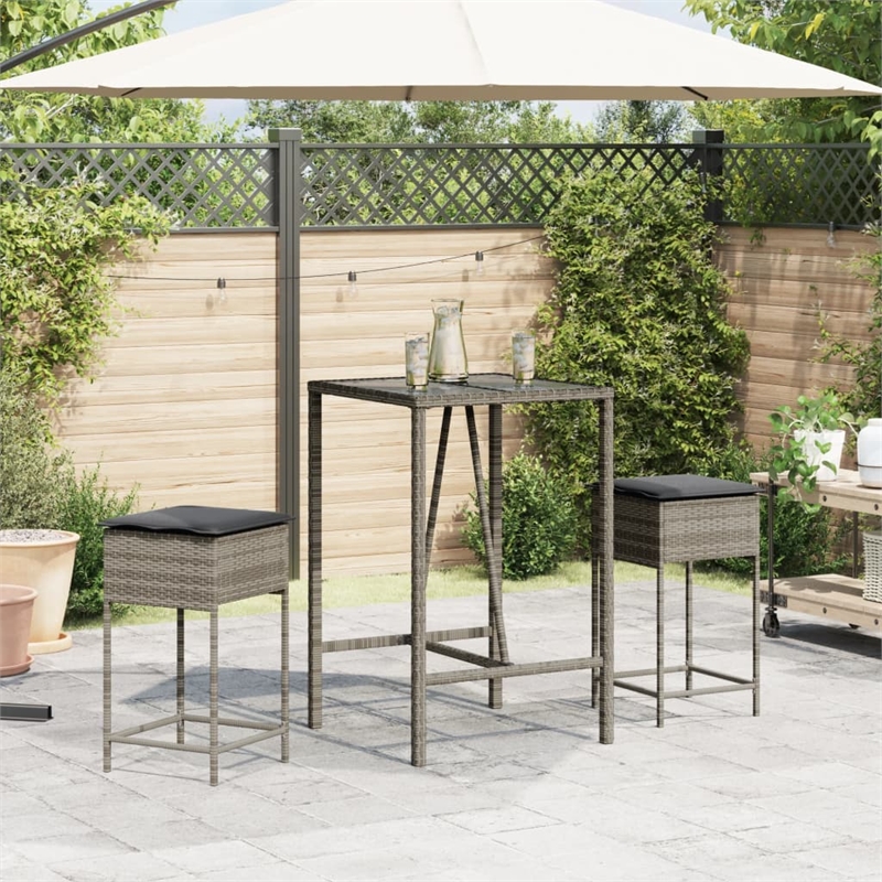 Pemberly Row Steel Small Outdoor Patio Bar Set in Black/Gray