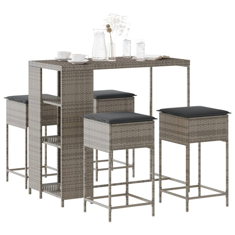 Pemberly Row 5 Piece Poly Rattan Outdoor Patio Bar Set in Gray