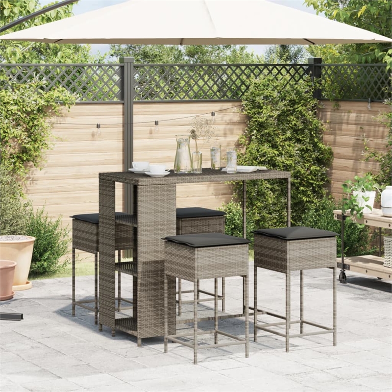 Pemberly Row 5 Piece Poly Rattan Outdoor Patio Bar Set in Gray