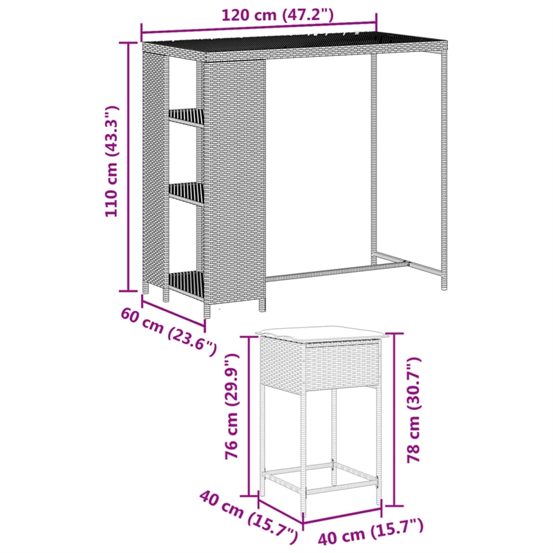 Pemberly Row 5 Piece Poly Rattan Outdoor Patio Bar Set in Gray
