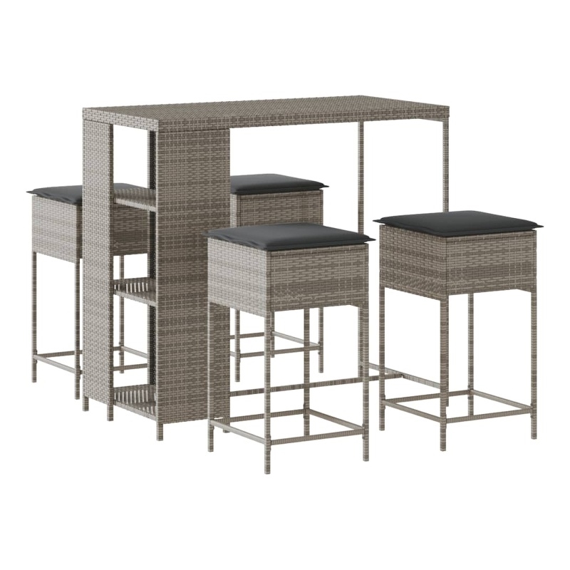 Pemberly Row 5 Piece Poly Rattan Outdoor Patio Bar Set in Gray