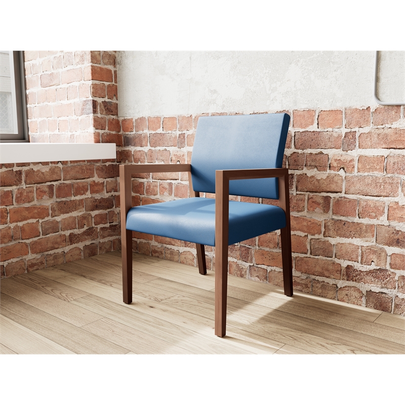 Pemberly Row Waiting Reception Guest Chair Wood Frame in Blue