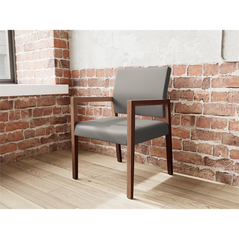 Pemberly Row Waiting Reception Guest Chair Wood Frame in Gray