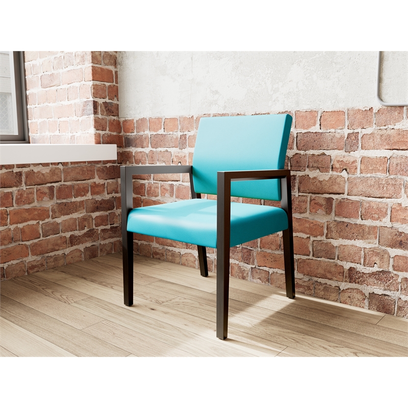 Pemberly Row Waiting Reception Guest Chair Wood Frame in Teal