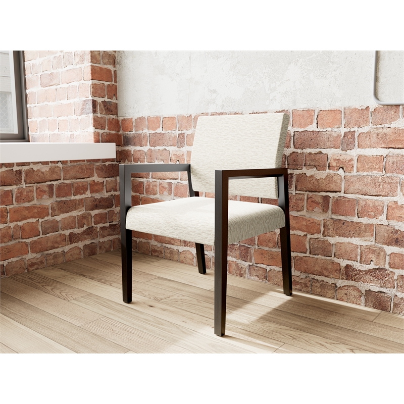 Pemberly Row Waiting Reception Guest Chair Wood Frame in Beige