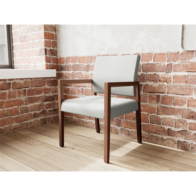 Pemberly Row Waiting Reception Guest Chair Wood Frame in Gray