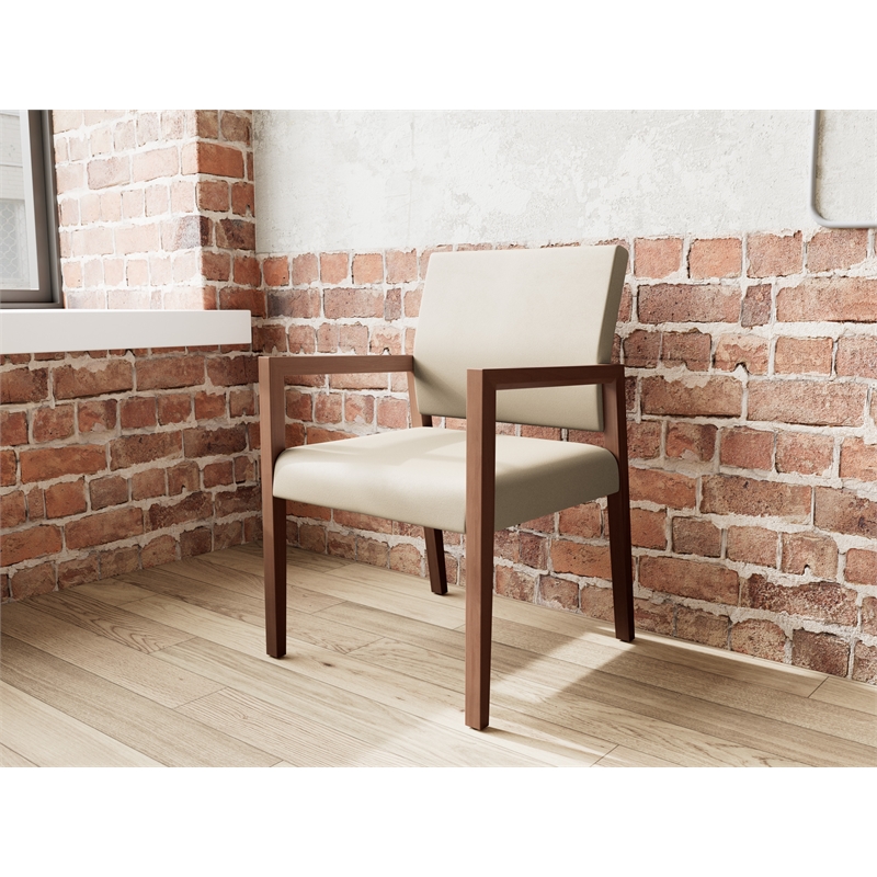 Pemberly Row Waiting Reception Guest Chair Wood Frame in Brown