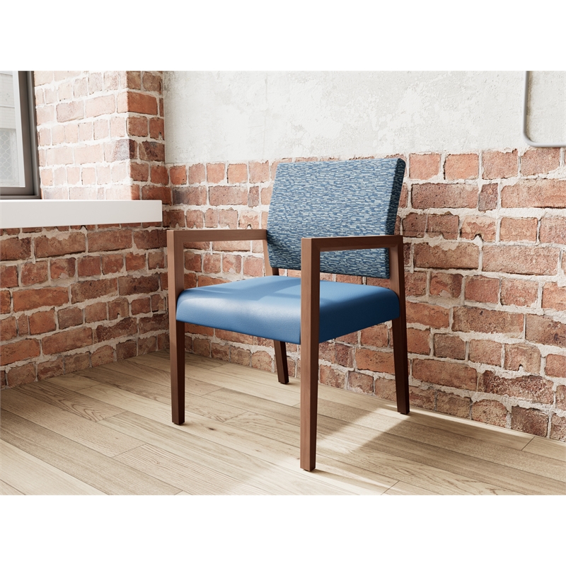 Pemberly Row Waiting Reception Guest Chair Wood Frame in Blue