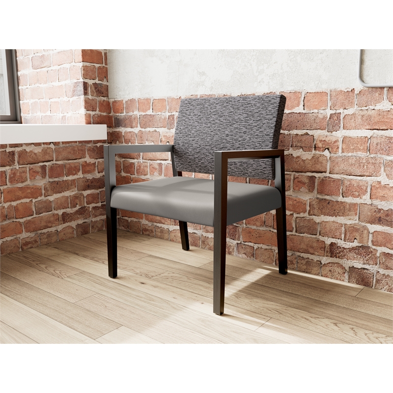 Pemberly Row Waiting Reception Wide Guest Chair Wood Frame in Gray