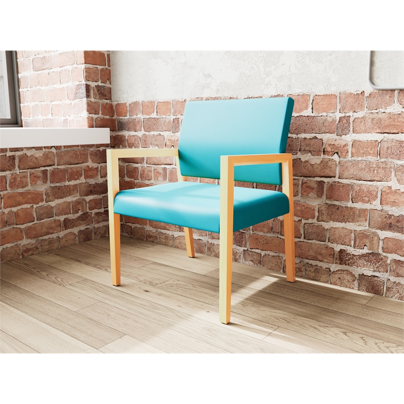 Pemberly Row Waiting Reception Wide Guest Chair Wood Frame in Teal