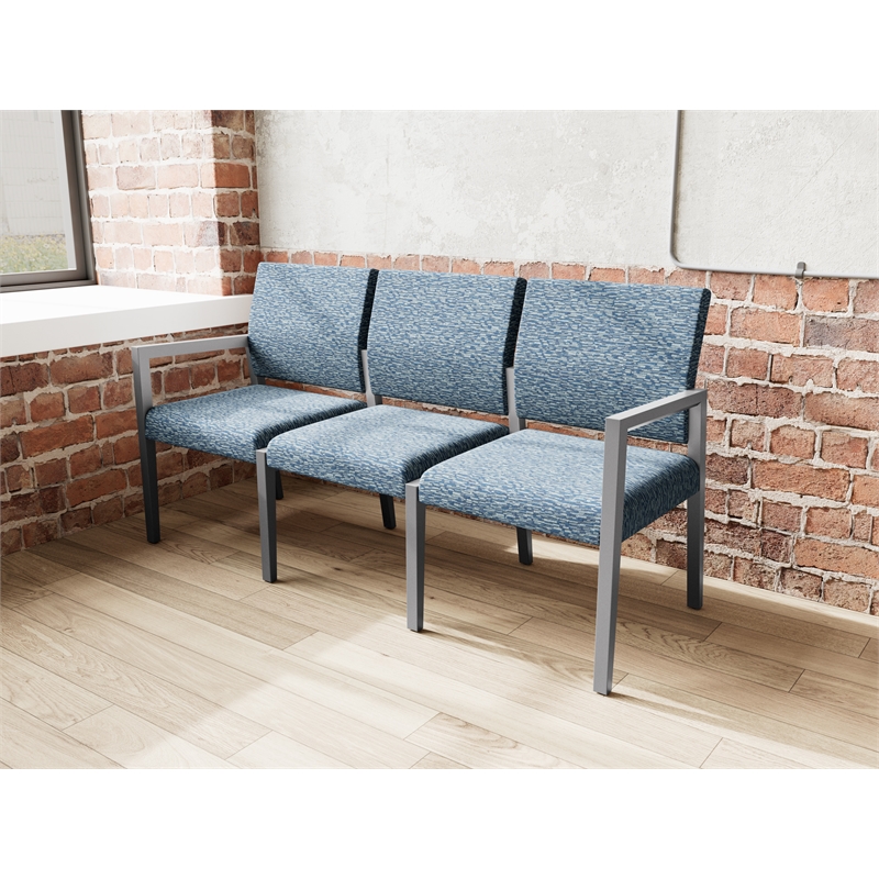 Pemberly Row Waiting Reception 3 Seat Tandem Seating No Center Arms in Blue