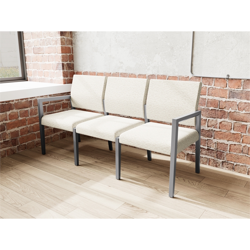 Pemberly Row Waiting Reception 3 Seat Tandem Seating No Center Arms in Beige