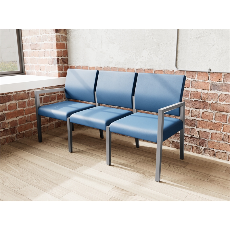Pemberly Row Waiting Reception 3 Seat Tandem Seating No Center Arms in Blue