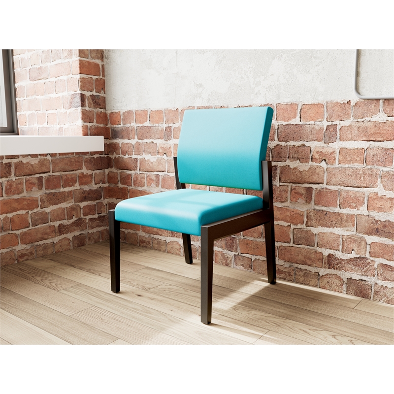 Pemberly Row Waiting Reception Armless Guest Chair Wood Frame in Teal