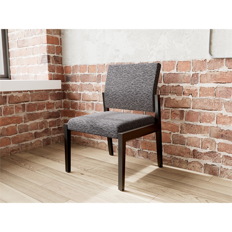 Pemberly Row Waiting Reception Armless Guest Chair Wood Frame in Black